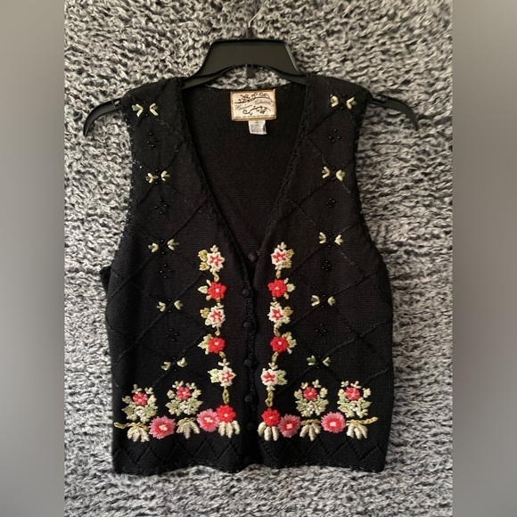 Vintage 90s Holiday Editions Fall Floral Harvest Acorns Sweater Vest - Picture 1 of 7